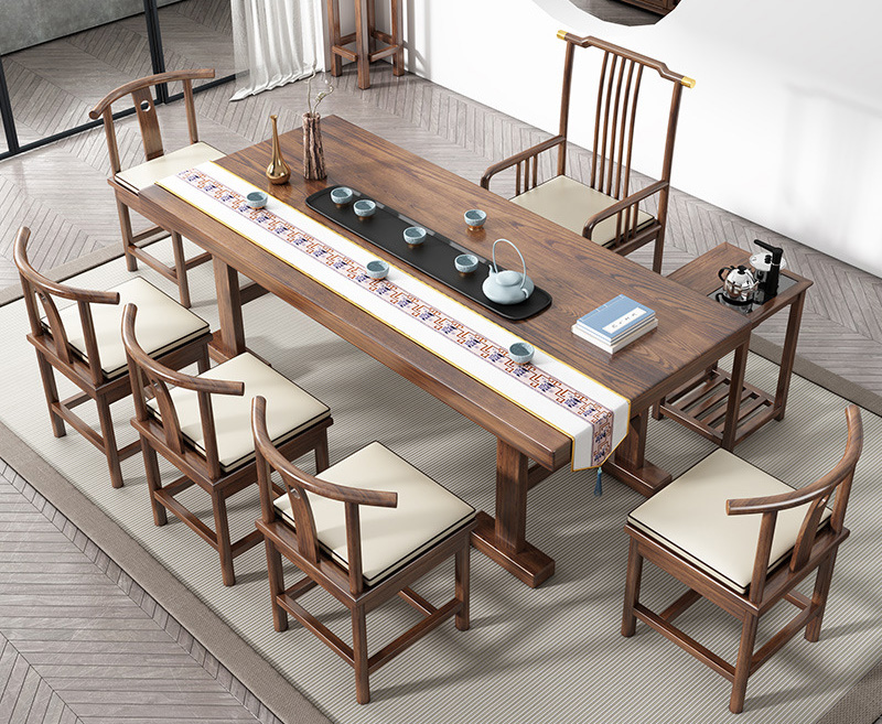 New Chinese big board tea table home all solid wood rubber wood office tea one table Zen Kung Fu combination set New Chinese big board tea table home all solid wood rubber wood office tea one table Zen Kung Fu combination set