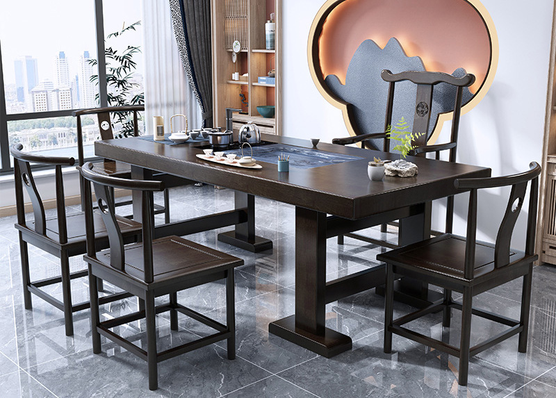 New Chinese solid wood tea table and chair combination black sandalwood kung fu tea table tea set office tea table home one New Chinese solid wood tea table and chair combination black sandalwood kung fu tea table tea set office tea table home one