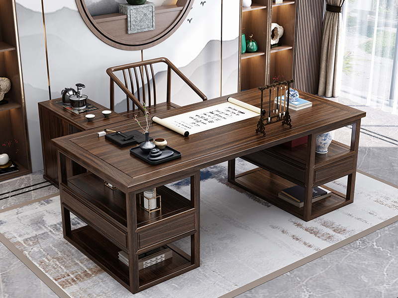 New Chinese solid wood desk and chair combination imported Uginwood modern light luxury boss desk Zen computer desk