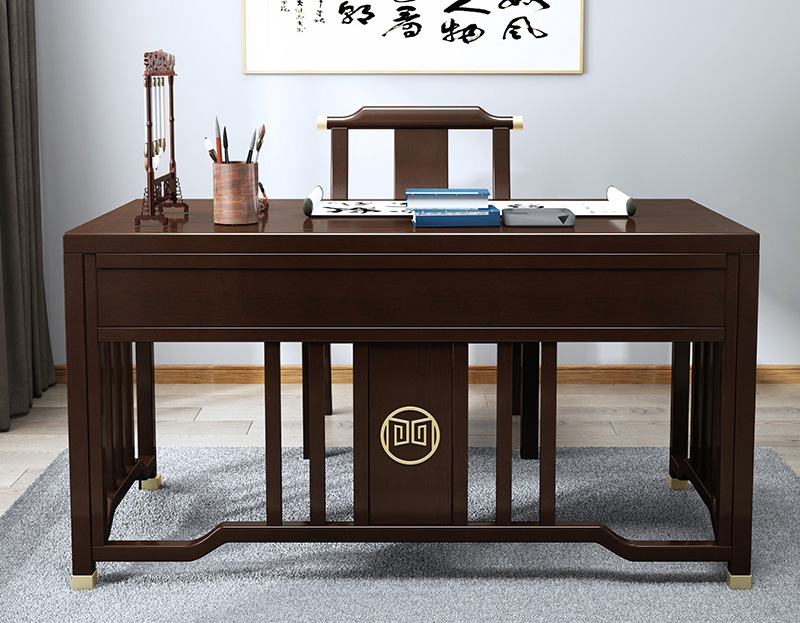 New Chinese style desk log computer desk modern simple writing desk assembly all solid wood bookcase bookcase economy