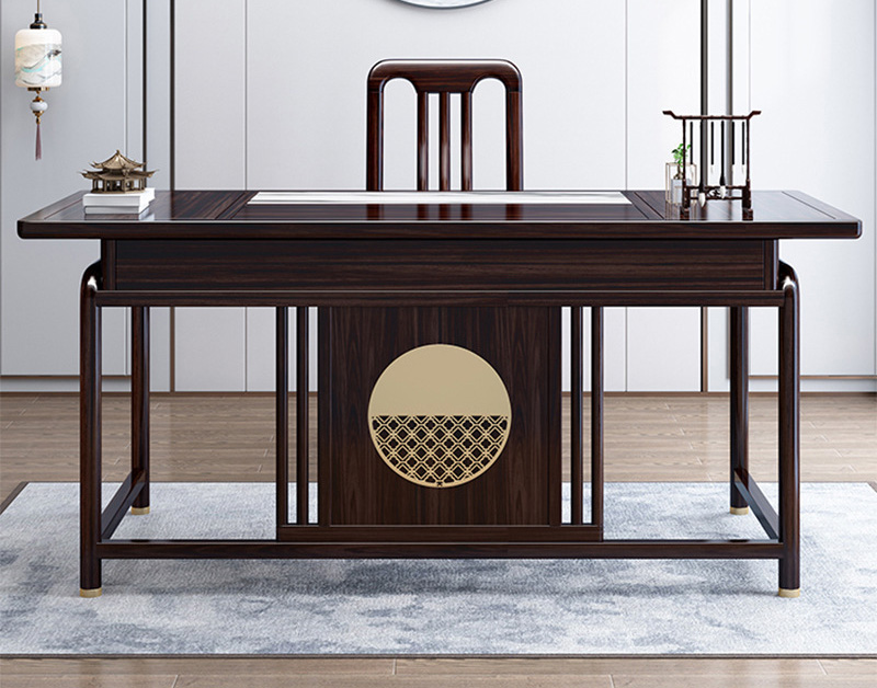 New Chinese style walnut solid wood desk and chair combination of modern simple office computer with drawer desk study furniture